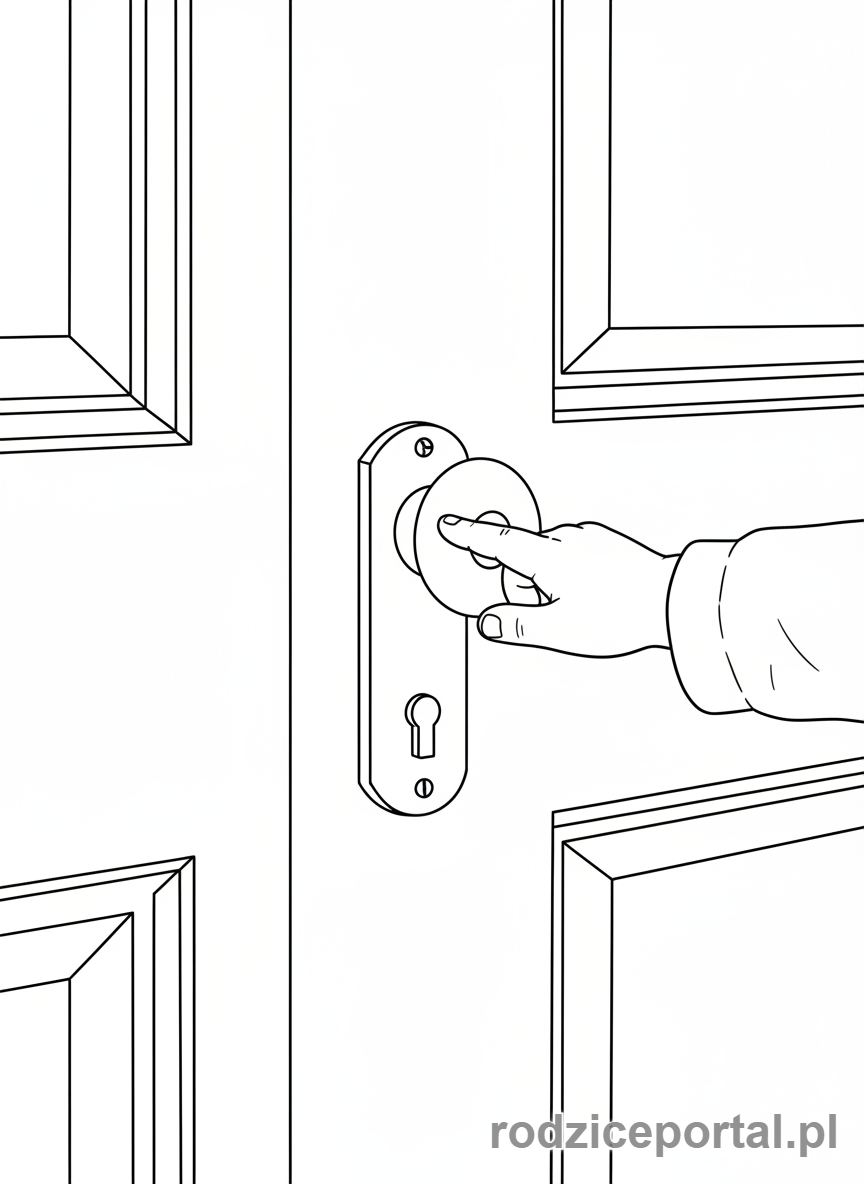 Kolorowanka Kultura Osobista - Dziecko puka do drzwi