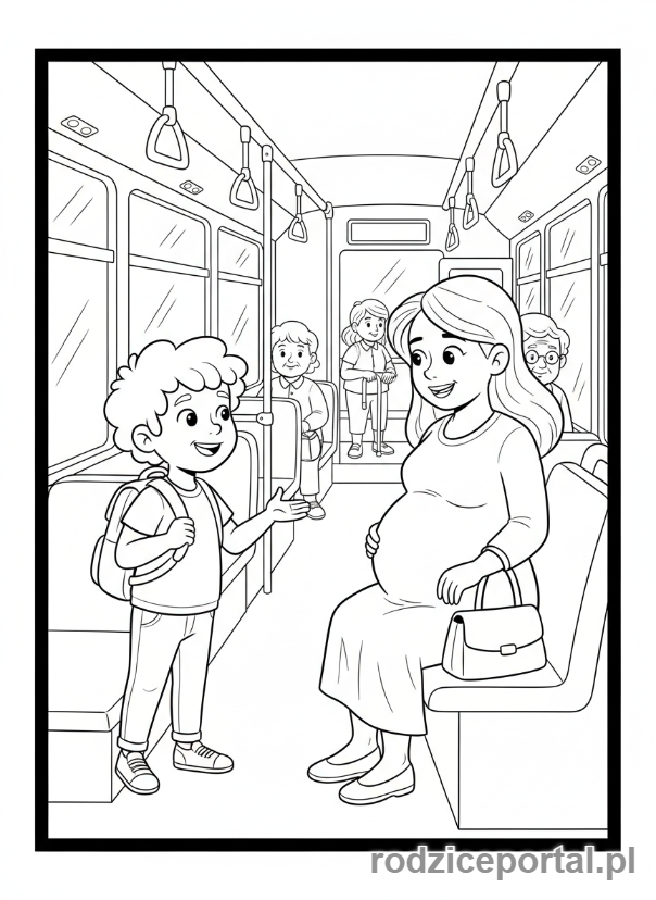 Kolorowanka Kultura Osobista - Dziecko ustępuje miejsca