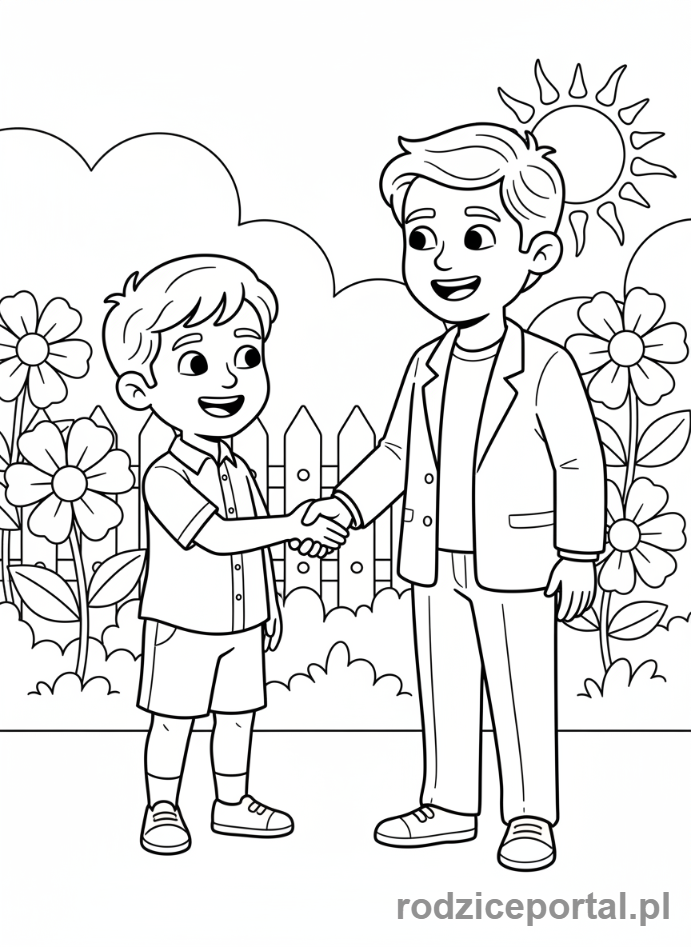 Kolorowanka Kultura Osobista - Dziecko wita sie z doroslym