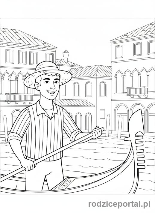 Kolorowanka Kultura Świata - Gondolier w Wenecji