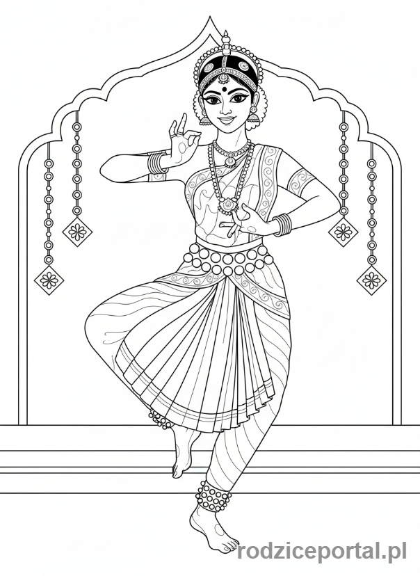 Kolorowanka Kultura Świata - Indyjska tancerka Bharatanatyam