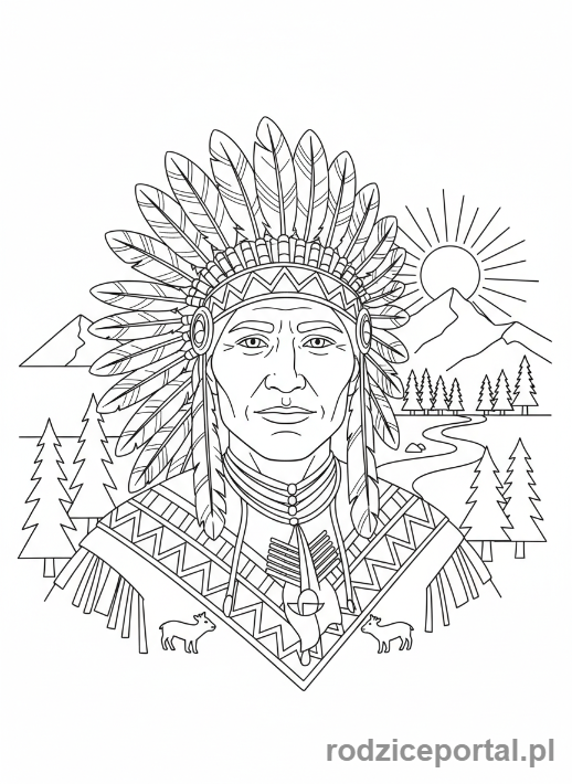 Kolorowanka Kultura Świata - Wódz Indian