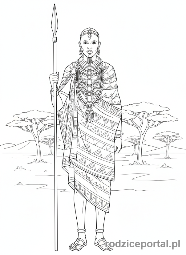 Kolorowanka Kultura Świata - Wojownik Maasai