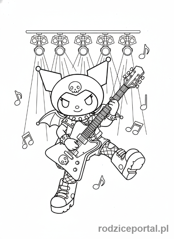 Kolorowanka Kuromi - Kuromi gra na gitarze