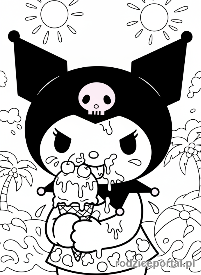 Kolorowanka Kuromi - Kuromi je lody