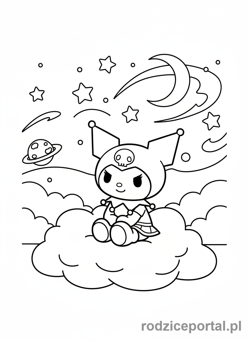Kolorowanka Kuromi - Kuromi na chmurce