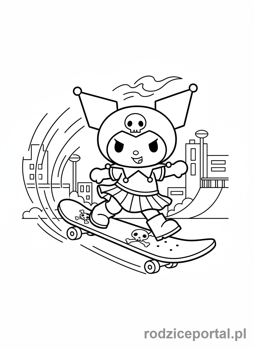 Kolorowanka Kuromi - Kuromi na deskorolce