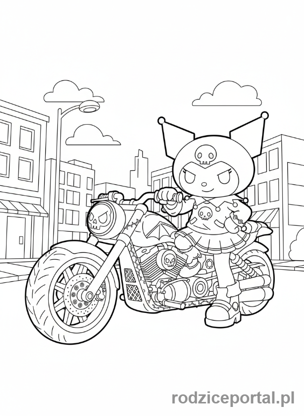 Kolorowanka Kuromi - Kuromi na motocyklu