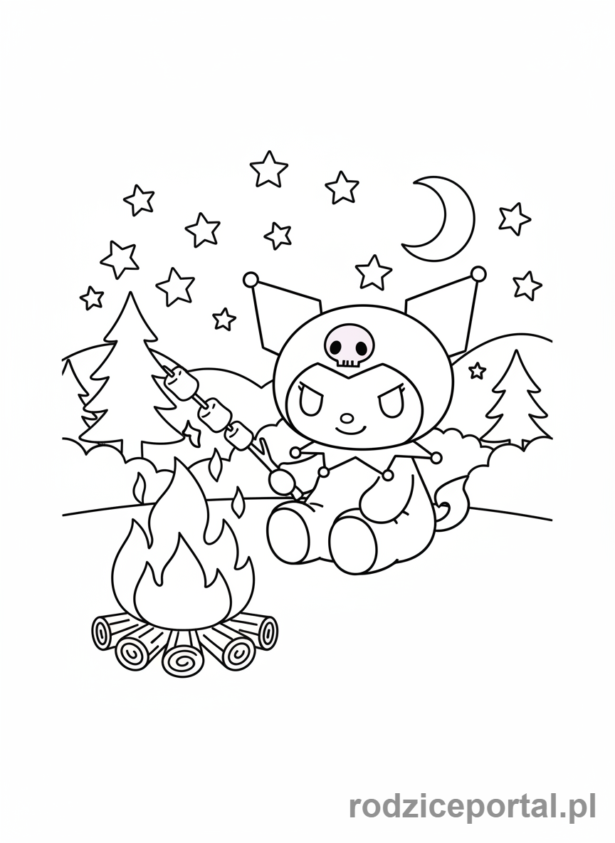 Kolorowanka Kuromi - Kuromi przy ognisku