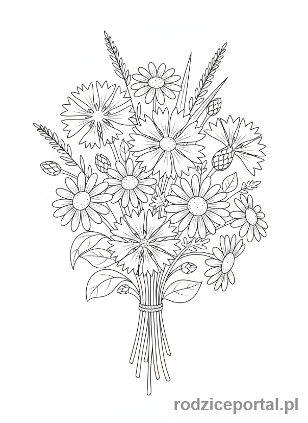 Kolorowanka Kwiaty - Bukiet polnych kwiatów