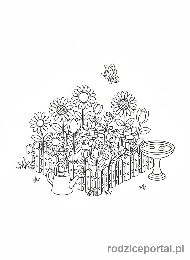 Kolorowanka Kwiaty - Kwiaty w ogrodzie