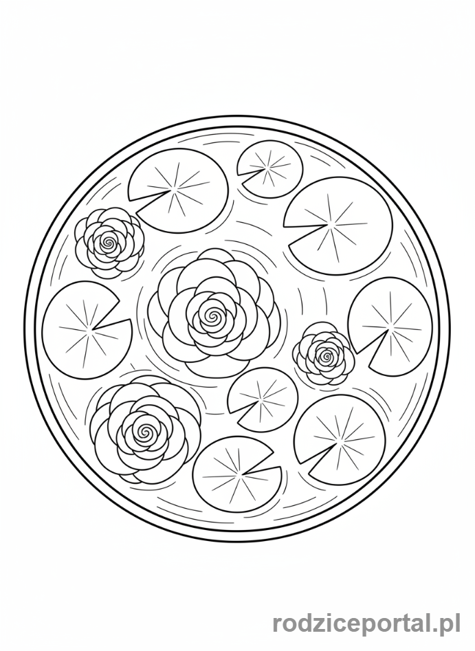 Kolorowanka Kwiaty - Lili wodne na stawie