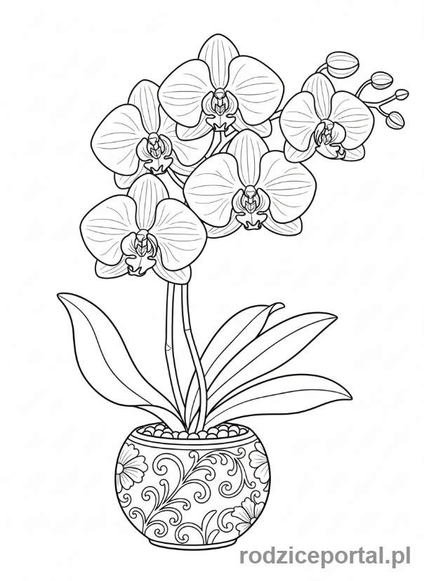Kolorowanka Kwiaty - Orchidea w doniczce