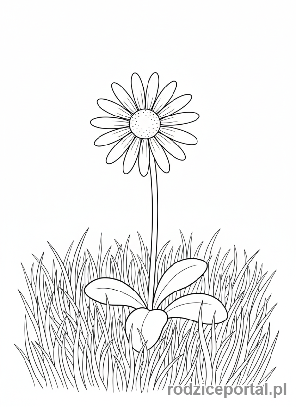 Kolorowanka Kwiaty - Stokrotka na trawie
