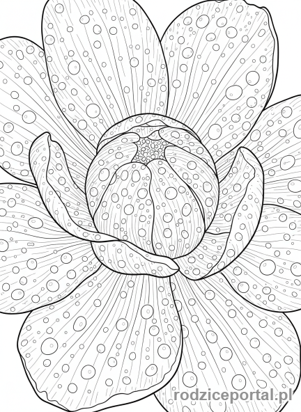Kolorowanka Kwiaty Zadania - Krople deszczu na płatkach
