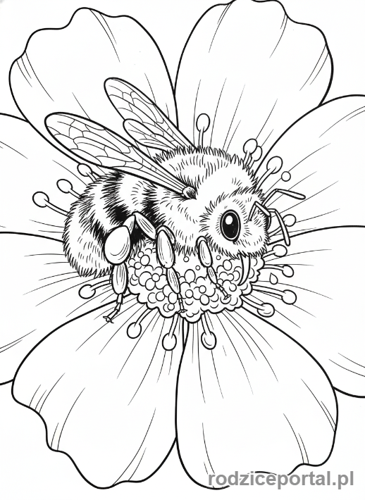 Kolorowanka Kwiaty Zadania - Pszczoła na kwiecie