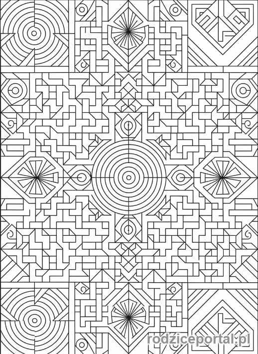 Kolorowanka Labirynty - Abstrakcyjny, geometryczny labirynt