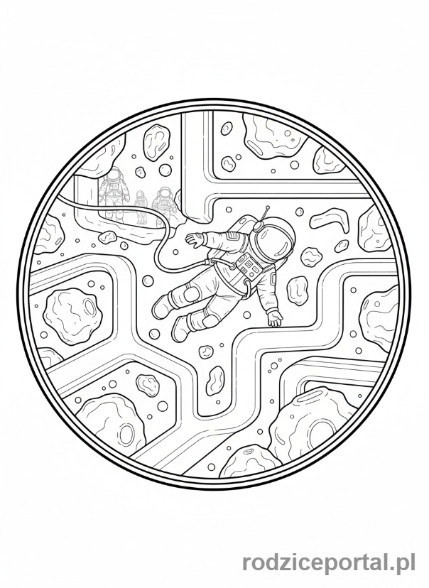 Kolorowanka Labirynty - Astronauta w kosmicznym labiryncie