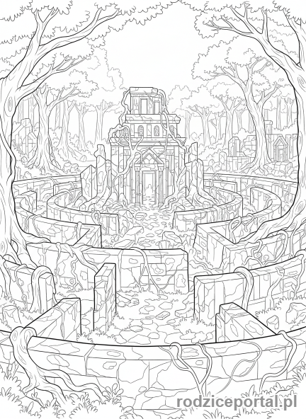 Kolorowanka Labirynty - Labirynt w starożytnych ruinach