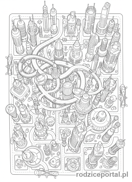 Kolorowanka Labirynty - Miasto labirynt z lotu ptaka