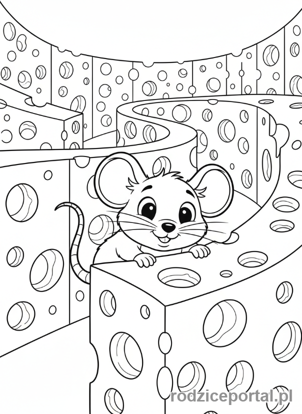 Kolorowanka Labirynty - Mysz w labiryncie z sera