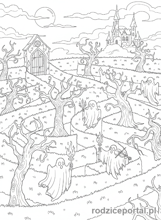 Kolorowanka Labirynty - Nawiedzony labirynt z duchami