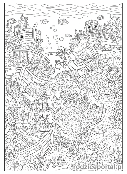 Kolorowanka Labirynty - Nurkowie w koralowym labiryncie