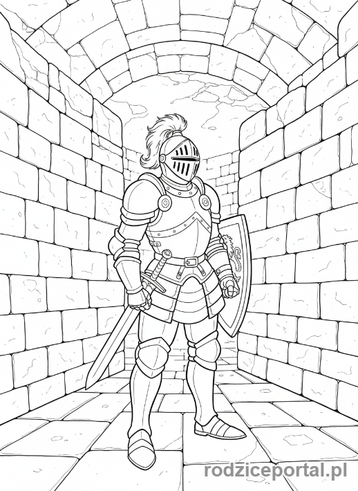 Kolorowanka Labirynty - Rycerz w kamiennym labiryncie