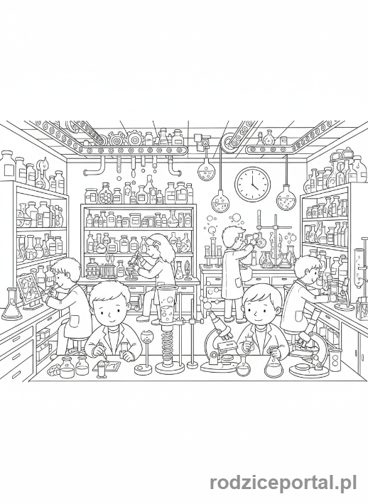 Kolorowanka Laboratorium - Całe wnętrze laboratorium