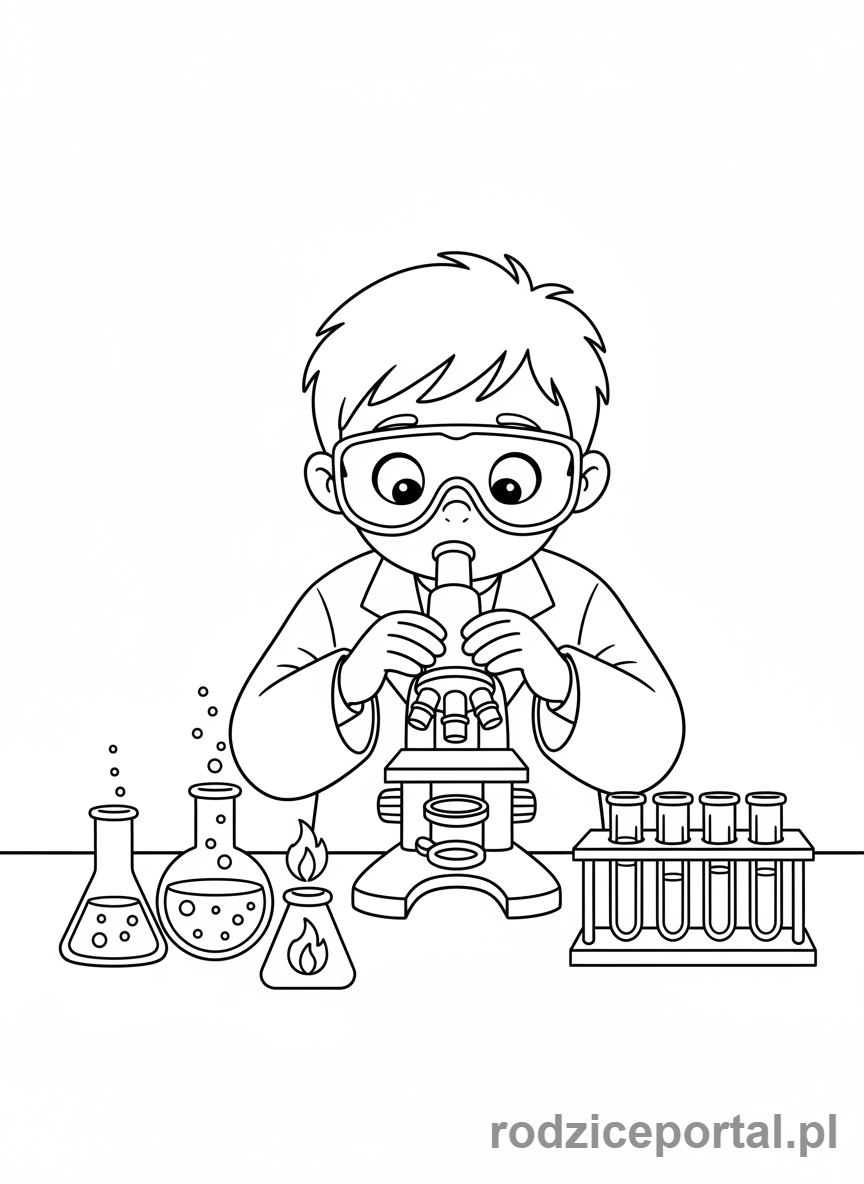 Kolorowanka Laboratorium - Dziecko badacz w laboratorium