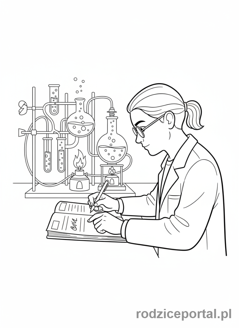 Kolorowanka Laboratorium - Naukowiec zapisujący dane