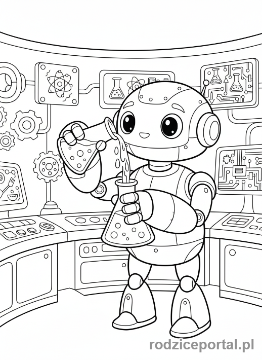 Kolorowanka Laboratorium - Robot asystent w laboratorium