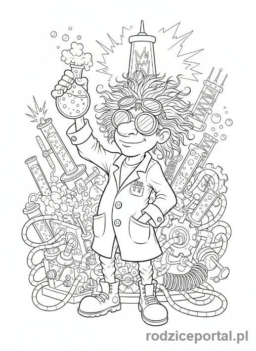 Kolorowanka Laboratorium - Szalony naukowiec z kolbą