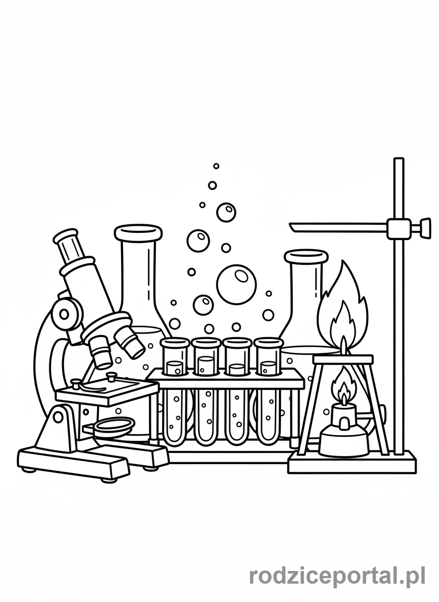 Kolorowanka Laboratorium - Zbliżenie na sprzęt laboratoryjny