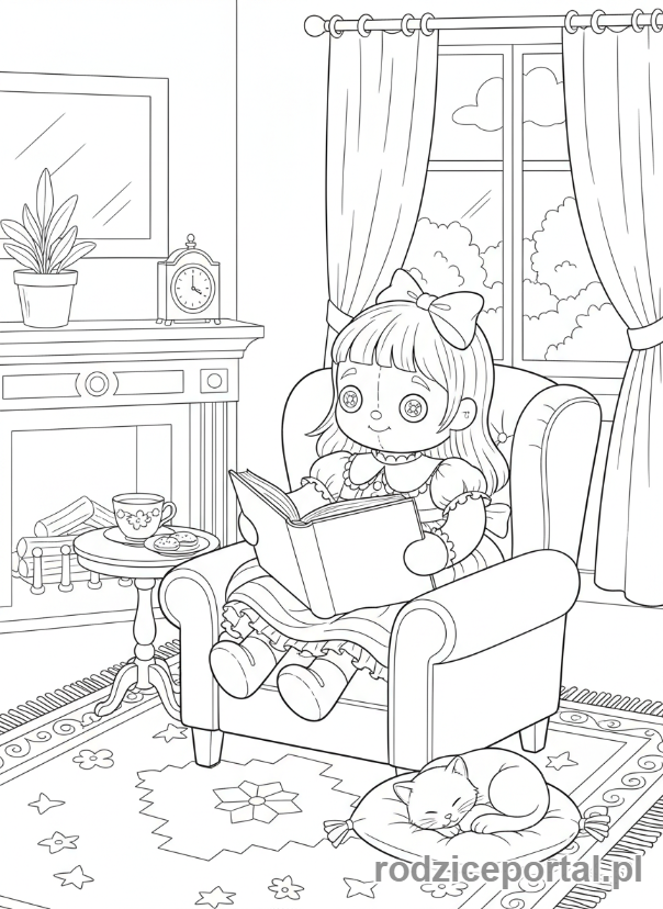 Kolorowanka Lalka - Lalka czyta książkę