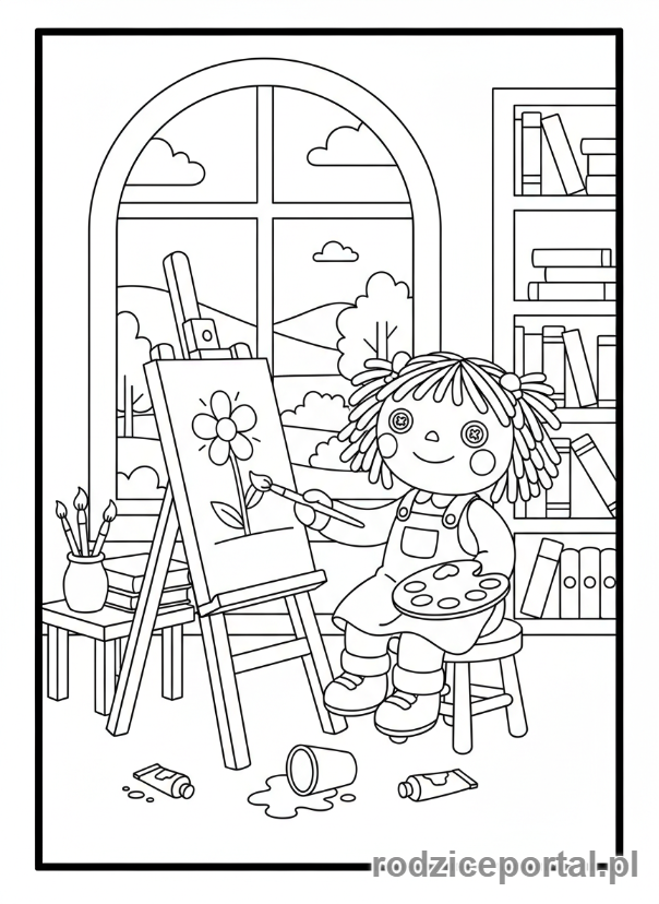 Kolorowanka Lalka - Lalka maluje obraz
