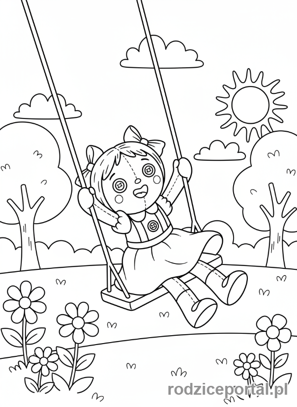 Kolorowanka Lalka - Lalka na huśtawce