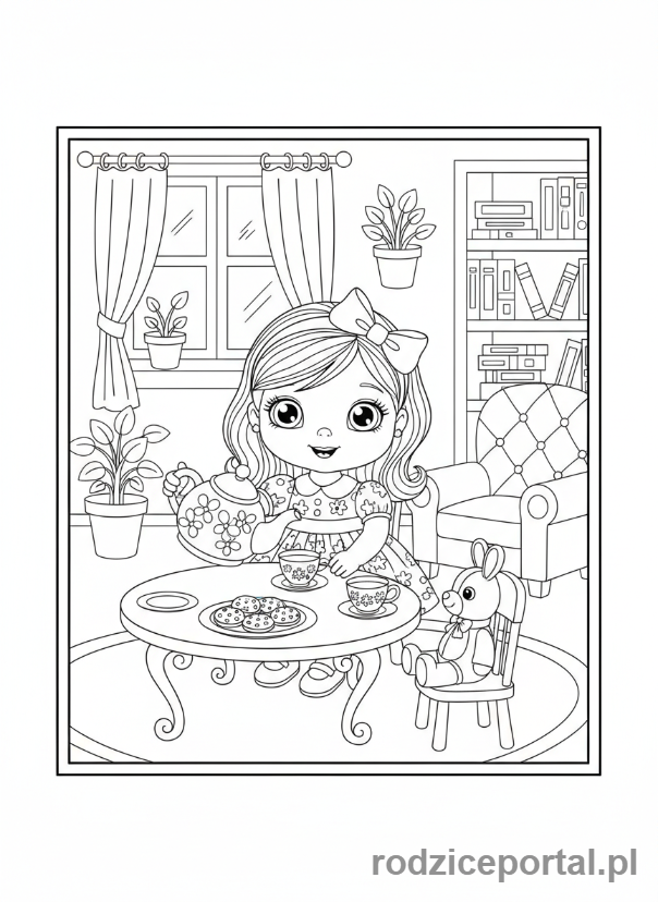 Kolorowanka Lalka - Lalka pije herbatę