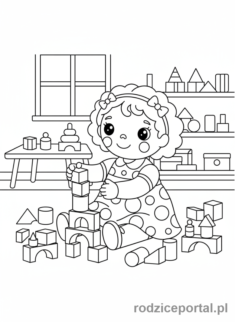 Kolorowanka Lalka - Lalka z klockami