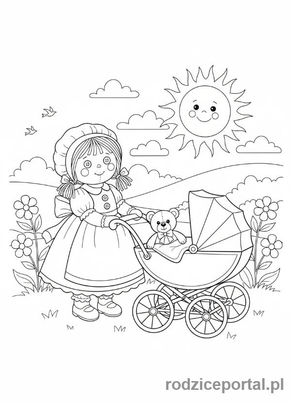 Kolorowanka Lalka - Lalka z wózkiem