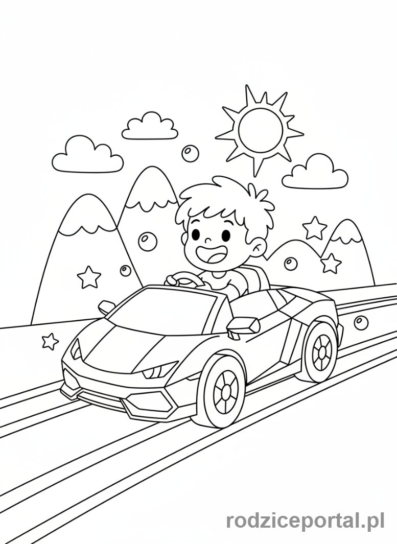 Kolorowanka Lamborghini - Dziecko prowadzi zabawkowe Lamborghini