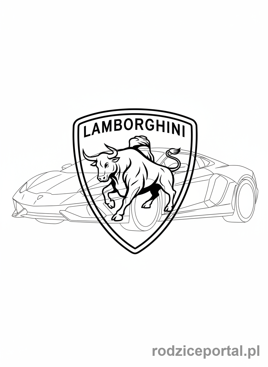 Kolorowanka Lamborghini - Logo Lamborghini z samochodem