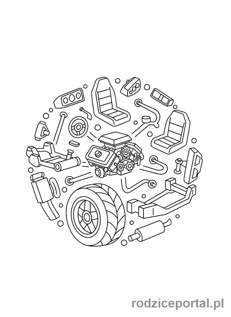 Kolorowanka Lamborghini - Uproszczone części Lamborghini