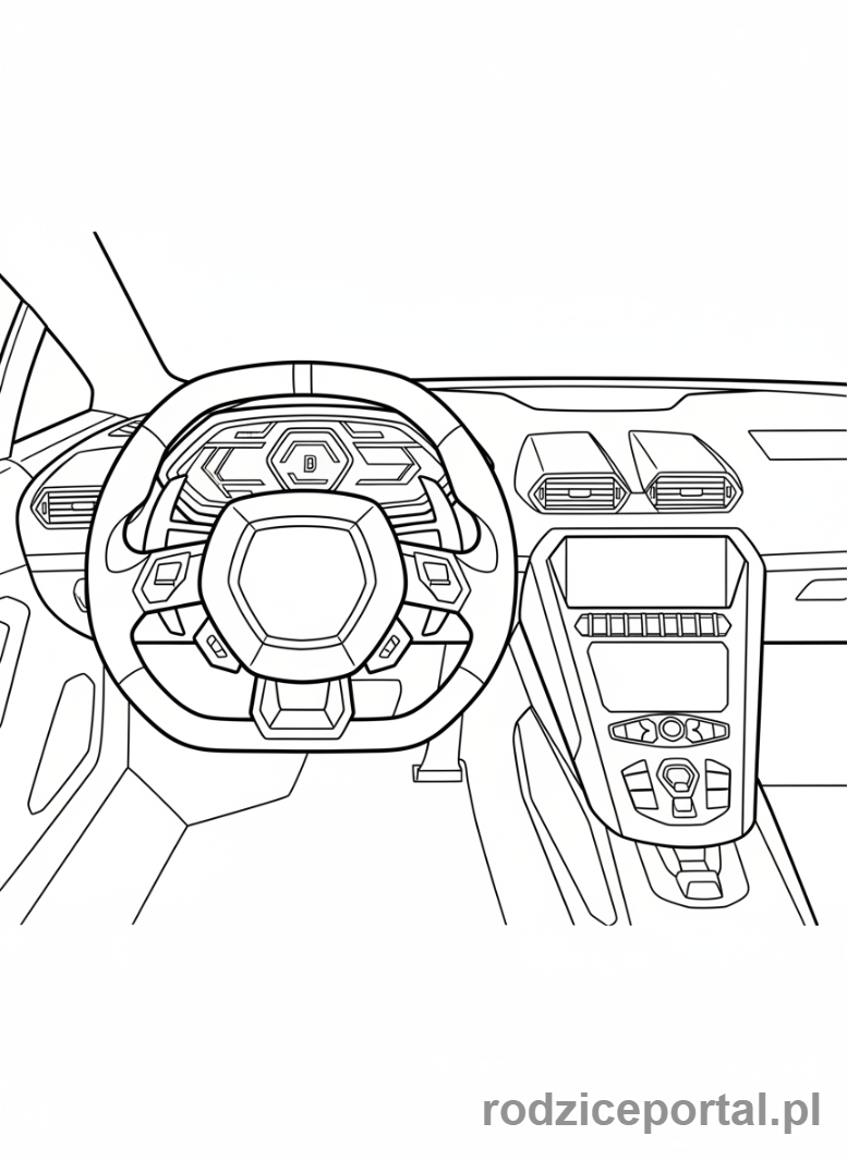 Kolorowanka Lamborghini - Wnętrze kokpitu Lamborghini