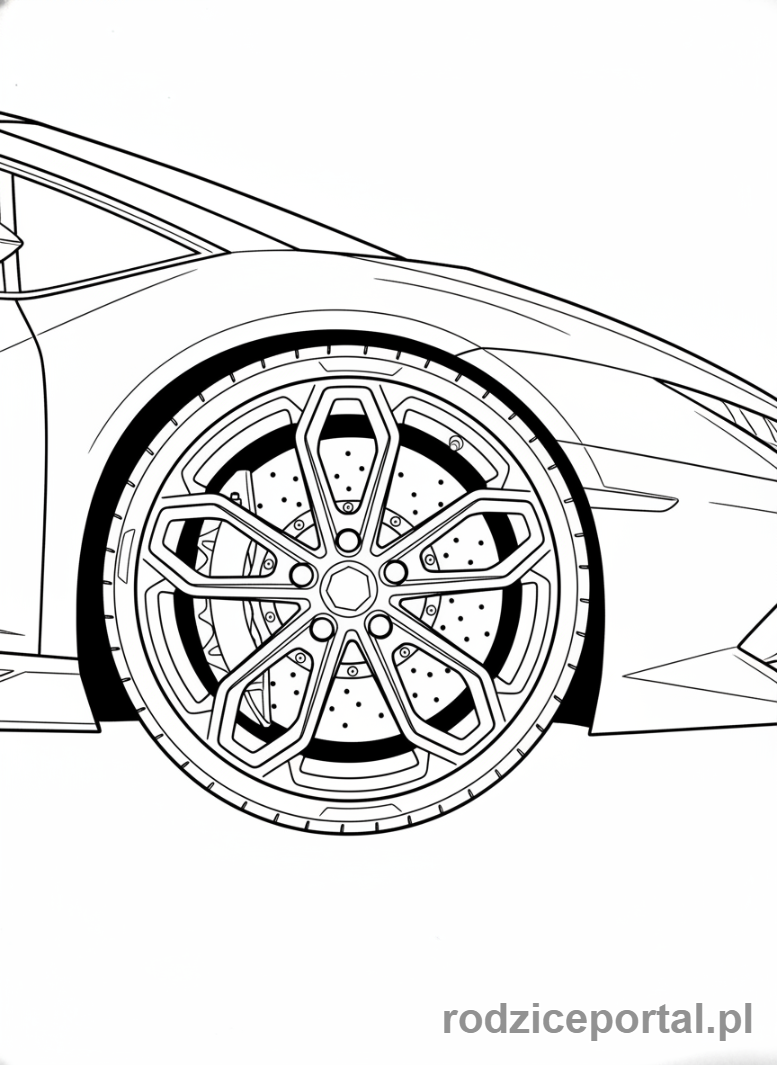 Kolorowanka Lamborghini - Zbliżenie na koło Lamborghini
