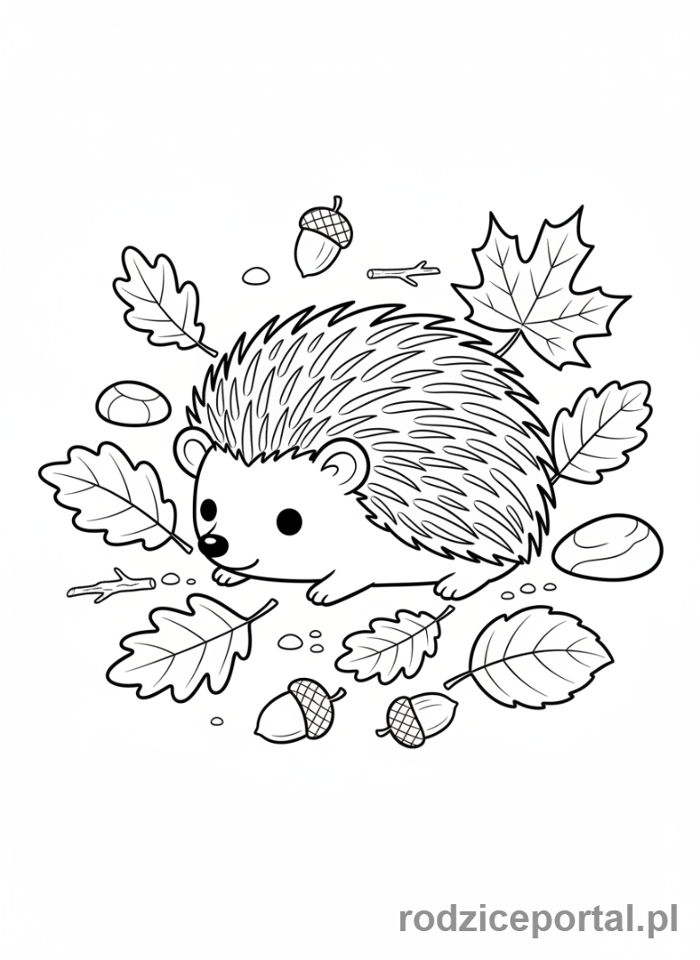 Kolorowanka Las - Jeż wśród liści