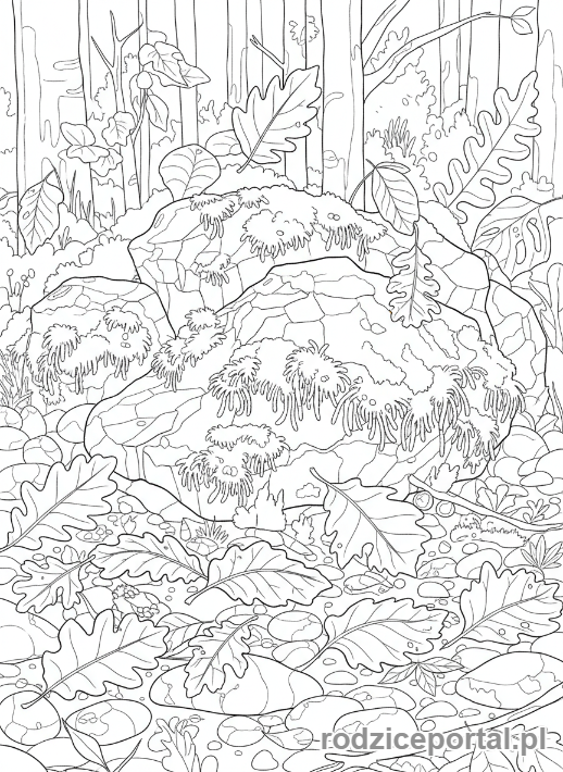 Kolorowanka Las - Mchy i kamienie