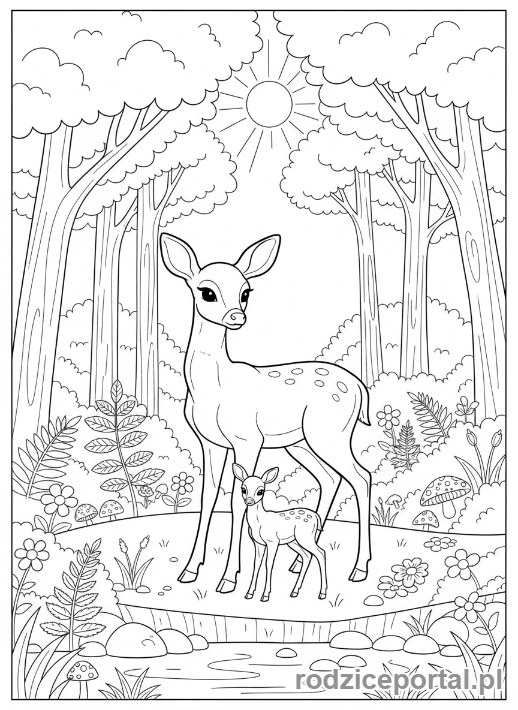 Kolorowanka Las - Rodzina saren