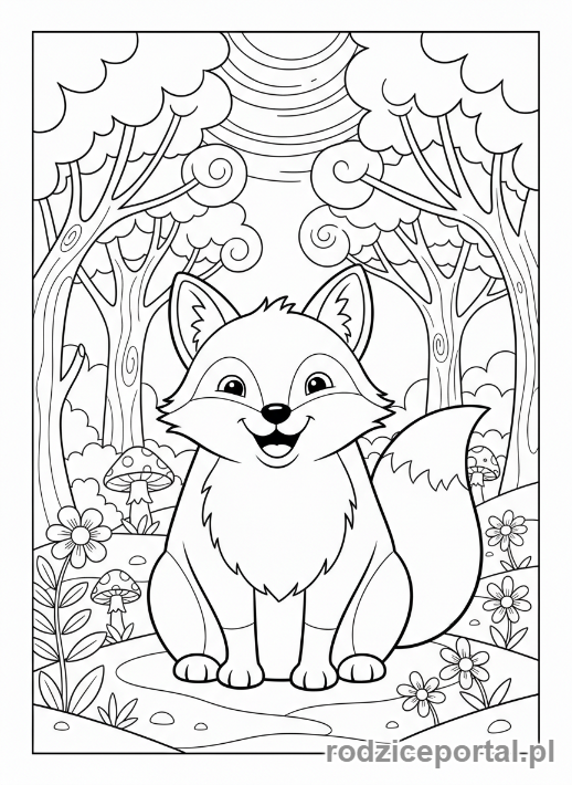 Kolorowanka Las - Uśmiechnięty lis