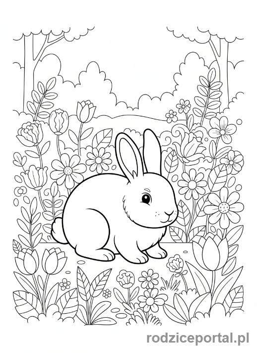 Kolorowanka Las - Zając ukrywający się